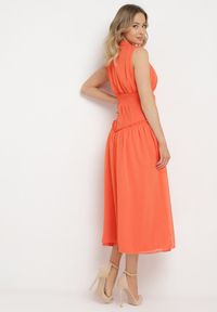 Born2be - Pomarańczowa Sukienka Długa Rozkloszowana z Powlekanymi Guzikami Ingridesa. Kolor: pomarańczowy. Długość: maxi #7