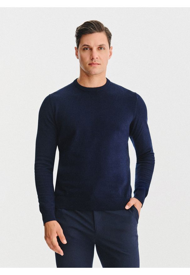 Pako Lorente - PAKO LORENTE – Granatowy bawełniany sweter z kaszmirem. Okazja: na co dzień. Kolor: szary, niebieski. Materiał: bawełna, kaszmir. Sezon: jesień. Styl: casual
