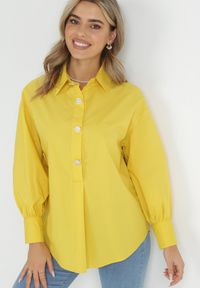 Born2be - Żółta Koszula Bawełniana Trapezowa Hazala. Kolor: żółty. Materiał: bawełna. Długość: długie. Styl: klasyczny, elegancki #2