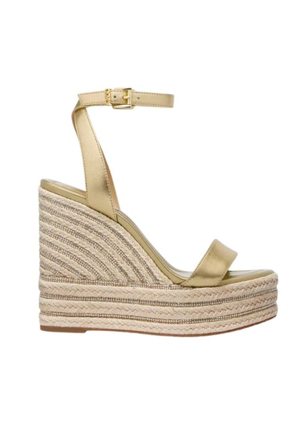 Michael Kors - MICHAEL KORS Złote sandały na platformie Leighton Wedge, Rozmiar 38,5. Kolor: złoty. Obcas: na platformie