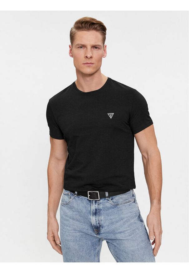 Guess T-Shirt Caleb U97M00 KCD31 Czarny Slim Fit. Kolor: czarny. Materiał: bawełna