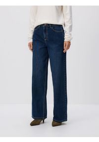 Reserved - Jeansy wide leg z wysokim stanem - granatowy. Stan: podwyższony. Kolor: niebieski. Materiał: jeans
