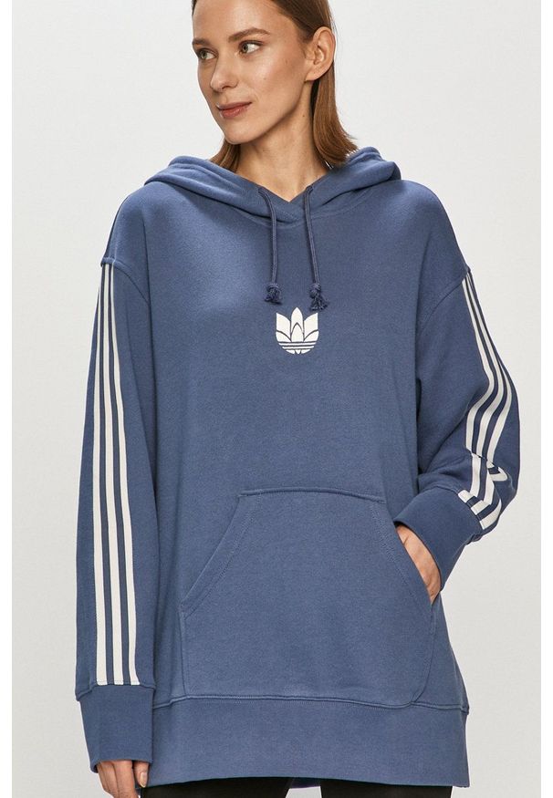 adidas Originals - Bluza bawełniana. Typ kołnierza: kaptur. Kolor: fioletowy. Materiał: bawełna. Długość rękawa: długi rękaw. Długość: długie. Wzór: nadruk