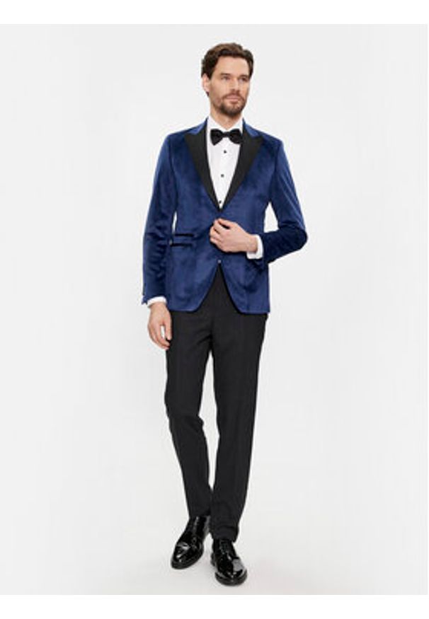 Karl Lagerfeld - KARL LAGERFELD Marynarka 155270 541009 Granatowy Slim Fit. Typ kołnierza: dekolt w karo. Kolor: niebieski. Materiał: syntetyk