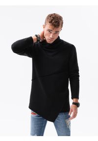 Ombre Clothing - Bluza męska Oslo B1366 - czarna - XXL. Kolor: czarny. Materiał: bawełna, poliester, dzianina, skóra. Wzór: napisy, aplikacja #7