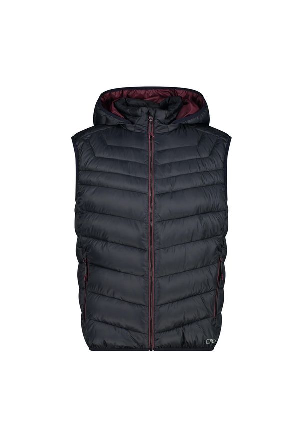 Kamizelka puchowa bez rękawów z kapturem CMP. Typ kołnierza: kaptur. Kolor: szary, wielokolorowy, brązowy, czarny. Materiał: puch. Długość rękawa: bez rękawów