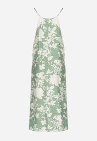 Born2be - Zielono-Kremowa Rozkloszowana Sukienka z Wiskozą w Kwiatowy Wzór Juliade. Okazja: na co dzień. Kolor: zielony. Materiał: wiskoza. Długość rękawa: na ramiączkach. Wzór: kwiaty. Sezon: lato. Styl: casual, elegancki #3