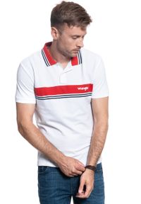 Wrangler - MĘSKA KOSZULKA POLO WRANGLER SS COLOURBLOCK POLO WHITE W7E3KF989. Typ kołnierza: polo #8