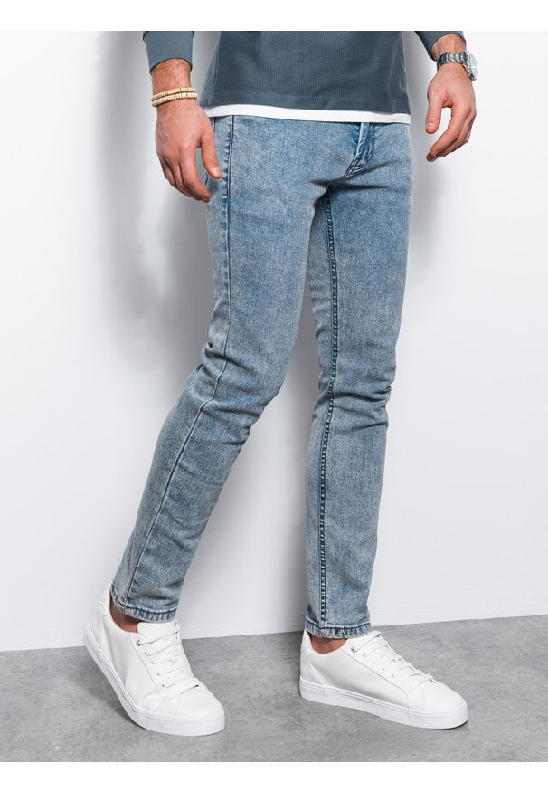 Ombre Clothing - Spodnie męskie jeansowe SKINNY FIT - jasnoniebieskie V2 - Rozmiar: M. Kolor: niebieski. Materiał: jeans