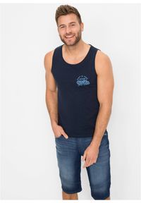 bonprix - Tank top z czystej bawełny (3 szt.). Kolor: niebieski. Materiał: bawełna. Wzór: nadruk. Sezon: lato