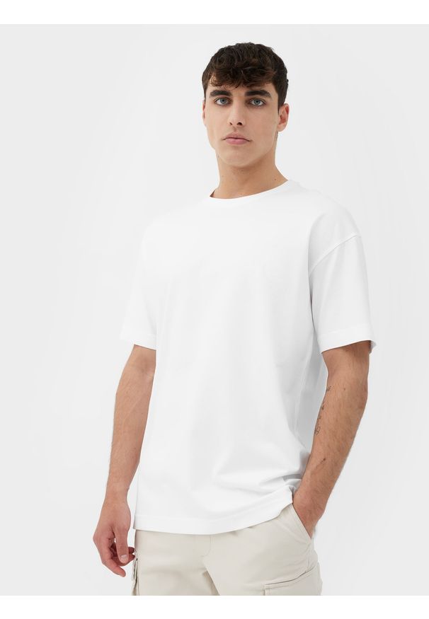 4f - T-shirt oversize gładki męski. Kolor: biały. Materiał: bawełna. Wzór: gładki