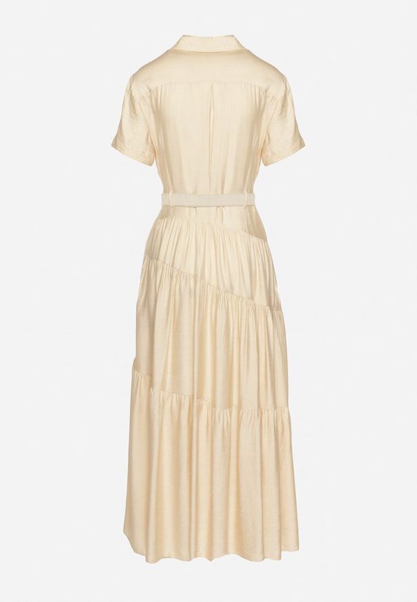 Born2be - Beżowa Sukienka Koszulowa o Rozkloszowanym Kroju z Paskiem w Talii Vimorise. Typ kołnierza: dekolt w kształcie V. Kolor: beżowy. Typ sukienki: koszulowe. Styl: elegancki