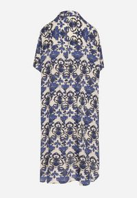 Born2be - Granatowa Pudełkowa Sukienka Koszulowa z Wiskozy w Ornamentalny Print Vanisse. Okazja: na co dzień. Kolor: niebieski. Materiał: wiskoza. Długość rękawa: krótki rękaw. Wzór: nadruk. Sezon: wiosna, lato. Typ sukienki: koszulowe. Styl: casual #3