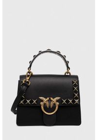Pinko torebka skórzana kolor czarny. Kolor: czarny. Wzór: aplikacja. Dodatki: z aplikacjami. Materiał: skórzane. Rodzaj torebki: na ramię #1