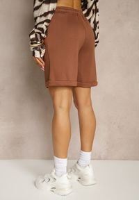 Renee - Brązowe Casualowe Szorty High Waist z Kieszeniami Wykończone Gumką Shezetta. Okazja: na co dzień. Stan: podwyższony. Kolor: brązowy. Materiał: materiał. Sezon: lato. Styl: casual #3