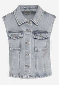 Born2be - Jasnoniebieska Bawełniana Jeansowa Kamizelka z Ozdobnymi Kieszeniami Yasmio. Okazja: na co dzień. Kolor: niebieski. Materiał: bawełna, jeans. Styl: casual #4
