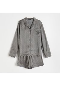 Reserved - Satynowa piżama w kropki - Szary. Kolor: szary. Materiał: satyna. Wzór: kropki #1