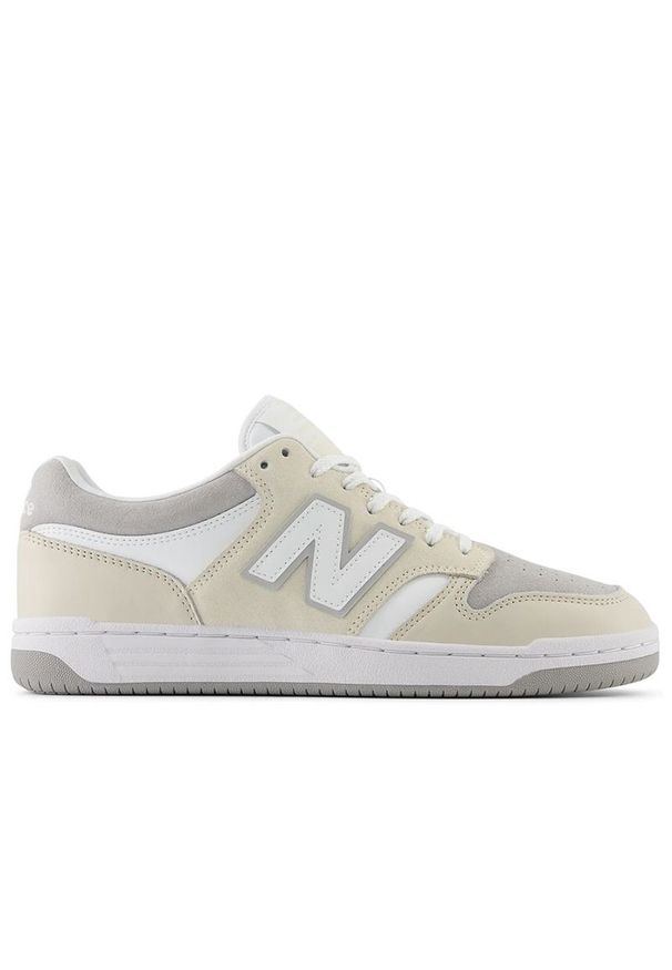 Buty unisex New Balance BB480LGW - beżowe. Okazja: na co dzień. Kolor: beżowy. Materiał: materiał, syntetyk. Szerokość cholewki: normalna. Sport: turystyka piesza