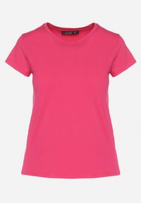 Born2be - Fuksjowy Bawełniany Klasyczny T-shirt Lunolia. Okazja: na co dzień. Kolor: różowy. Materiał: bawełna. Wzór: gładki. Styl: klasyczny #4