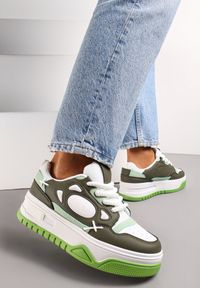 Renee - Biało-Zielone Sneakersy przed Kostkę na Grubej Podeszwie Anielle. Wysokość cholewki: przed kostkę. Kolor: zielony