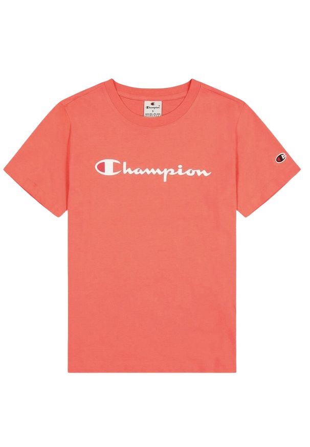 Champion - T-shirt Damski Z Bawełny Z Krótkim Rękawem. Kolor: pomarańczowy. Materiał: bawełna. Długość rękawa: krótki rękaw. Długość: krótkie. Sport: turystyka piesza