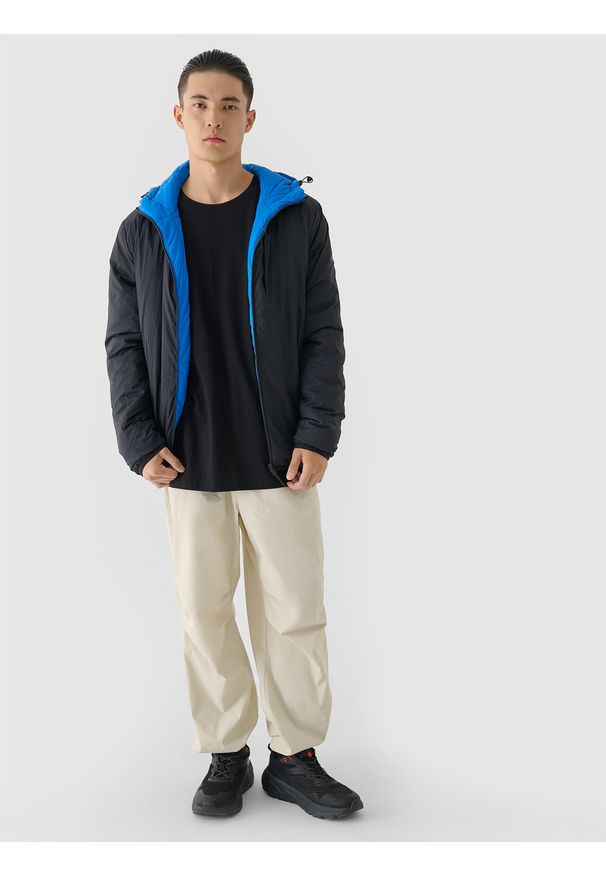 4f - 4F Kurtka puchowa dwustronna Primaloft Thermoplume męska - czarna S. Okazja: na co dzień. Typ kołnierza: kaptur. Kolor: czarny. Materiał: puch. Sezon: zima. Styl: casual, klasyczny, sportowy