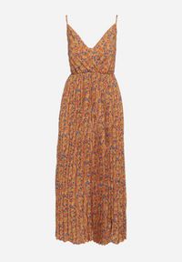 Born2be - Żółta Kwiatowa Sukienka na Ramiączkach z Plisowaną Spódnicą i Kopertową Górą Pyralia. Okazja: na co dzień. Typ kołnierza: dekolt w kształcie V, dekolt kopertowy. Kolor: żółty. Długość rękawa: na ramiączkach. Wzór: kwiaty. Typ sukienki: kopertowe. Styl: elegancki, casual, wizytowy #4