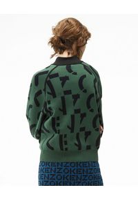 Kenzo - KENZO - Rozpinany sweter z monogramem. Kolor: zielony. Materiał: materiał, prążkowany. Długość rękawa: długi rękaw. Długość: długie. Wzór: aplikacja #6