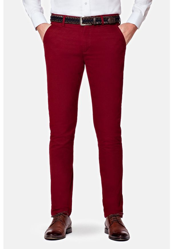Lancerto - Spodnie Bordowe Chino Paul. Okazja: na co dzień. Kolor: czerwony. Materiał: elastan, tkanina, bawełna, materiał. Wzór: kolorowy. Styl: casual