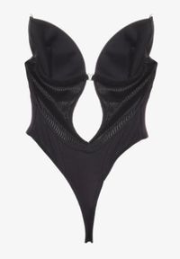 Renee - Czarne Body Transparentne z Wycięciami i Odkrytymi Plecami Vevolia. Kolor: czarny