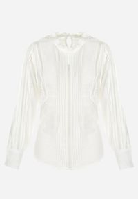 Born2be - Biała Bluzka Ażurowa z Falbanką Lalolea. Kolor: biały. Materiał: wiskoza, tkanina. Wzór: ażurowy. Styl: boho #2