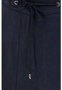 Hugo spodnie damskie kolor granatowy joggery high waist. Stan: podwyższony. Kolor: niebieski. Materiał: włókno, lyocell