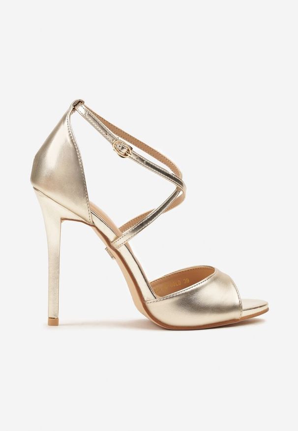 Born2be - Złote Sandały na Szpilce Vices z Ozdobnymi Paskami Saroine. Zapięcie: pasek. Kolor: złoty. Wzór: paski. Obcas: na szpilce. Styl: elegancki, klasyczny