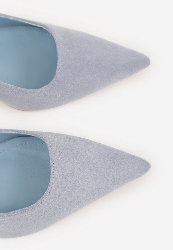 Renee - Niebieskie Sandały Slingback na Szpilce z Imitacji Zamszu Carilona. Zapięcie: bez zapięcia. Kolor: niebieski. Materiał: zamsz. Sezon: lato. Obcas: na szpilce. Wysokość obcasa: średni
