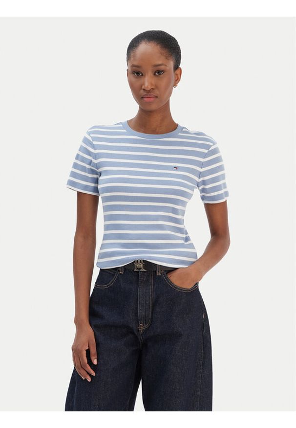 TOMMY HILFIGER - Tommy Hilfiger T-Shirt New Cody WW0WW40587 Błękitny Slim Fit. Kolor: niebieski. Materiał: bawełna