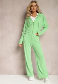 Renee - Jasnozielony Komplet Dresowy o Luźnym Kroju Bluza na Suwak z Kapturem i Spodnie Szerokie Ezorila. Kolor: zielony. Materiał: dresówka #3