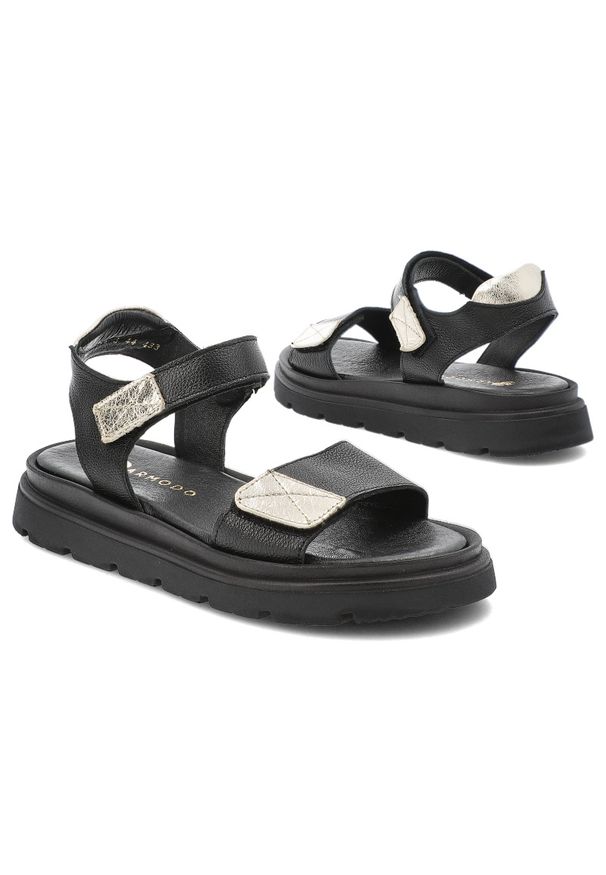 Czarne Sandały Armodo Modne Obuwie Damskie. Okazja: na co dzień, na spacer. Zapięcie: rzepy. Kolor: czarny. Materiał: skóra. Wzór: paski. Sezon: lato. Styl: casual, klasyczny, elegancki