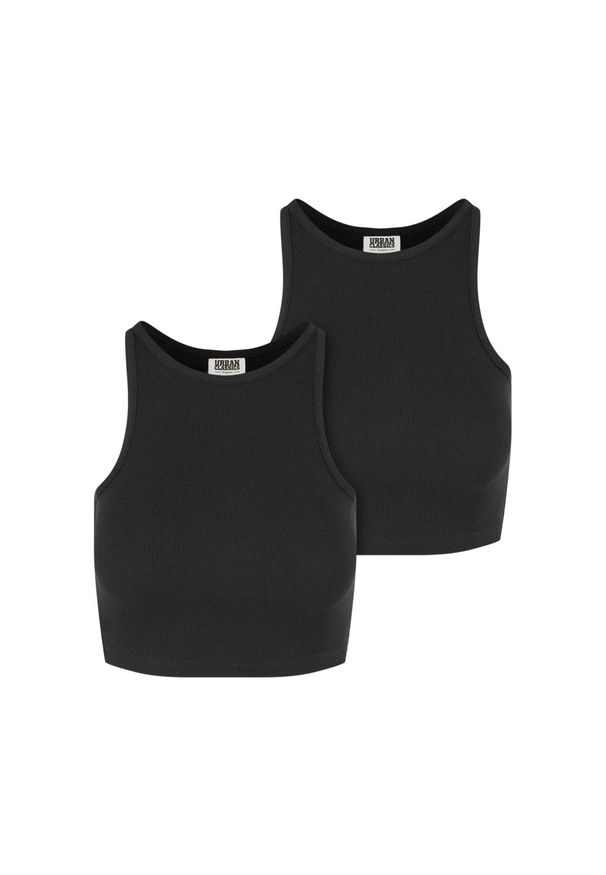 Urban Classics - Organiczny Top W Prążki Dla Kobiet (zestaw 2 Sztuk). Kolor: czarny. Wzór: prążki. Sport: turystyka piesza
