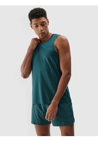 4f - 4F Tank top do biegania szybkoschnący męski - turkusowy S. Typ kołnierza: dekolt na plecach. Kolor: turkusowy. Materiał: dzianina, elastan, włókno, syntetyk, materiał. Długość rękawa: na ramiączkach. Długość: krótkie. Wzór: gładki, jednolity, ze splotem. Sezon: lato. Sport: fitness, bieganie #1