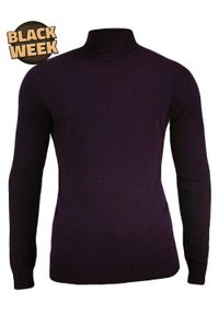 Golf Bakłażanowy, Burgundowy Klasyczny Elegancki Męski -Brave Soul- 100% BAWEŁNA. Typ kołnierza: golf. Kolor: czerwony. Materiał: bawełna. Sezon: zima, jesień. Styl: klasyczny, elegancki #1