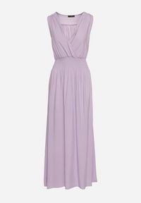 Born2be - Fioletowa Wiskozowa Sukienka z Kopertowym Dekoltem i Gumkami w Talii Joridia. Okazja: na co dzień. Typ kołnierza: dekolt kopertowy. Kolor: fioletowy. Materiał: wiskoza. Długość rękawa: na ramiączkach. Typ sukienki: kopertowe. Styl: wizytowy, casual #2