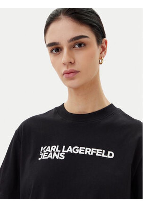 Karl Lagerfeld - KARL LAGERFELD T-Shirt A1W17005 Czarny Relaxed Fit. Typ kołnierza: dekolt w karo. Kolor: czarny. Materiał: bawełna