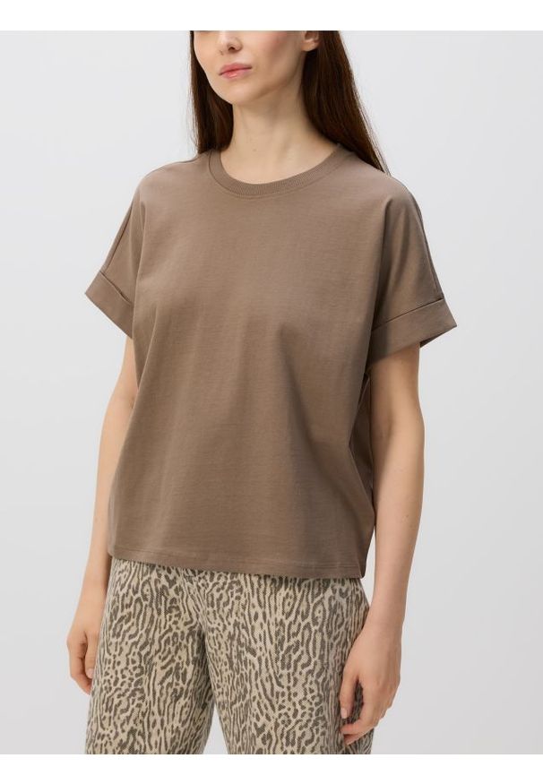 Reserved - T-shirt kimono - brązowy. Kolor: brązowy. Materiał: bawełna, dzianina