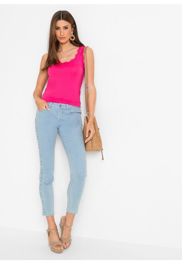 bonprix - Top z miękkiej mieszanki wiskozy, zestaw 2 sztuk. Kolor: różowy. Materiał: wiskoza, koronka. Wzór: koronka