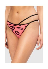 MOSCHINO Różowy dół od bikini w litery, Rozmiar S. Kolor: różowy. Wzór: aplikacja