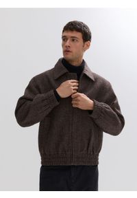 Reserved - Kurtka z wełną - ciemnobrązowy. Kolor: brązowy. Materiał: wełna. Wzór: melanż #1
