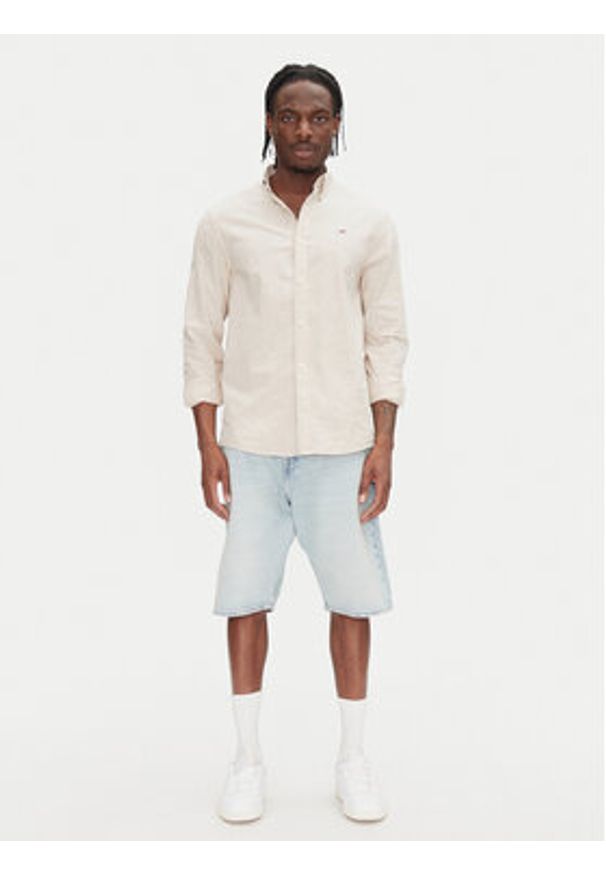 Tommy Jeans Koszula DM0DM20875 Beżowy Regular Fit. Kolor: beżowy. Materiał: len, bawełna