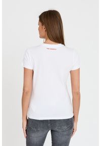 Karl Lagerfeld - KARL LAGERFELD Biały damski t-shirt ikonik lny, Rozmiar L. Kolor: biały. Materiał: len #6