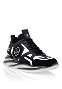 Philipp Plein - PHILIPP PLEIN - Czarno-białe sneakerski Huragan. Kolor: czarny. Materiał: materiał, guma. Wzór: aplikacja