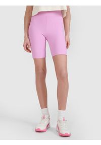 4f - 4F Legginsy krótkie dzianinowe damskie - różowe M. Stan: podwyższony. Kolor: różowy. Materiał: dzianina. Długość: krótkie. Wzór: prążki
